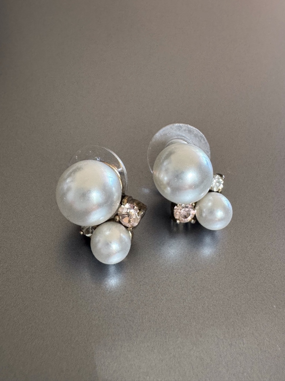 Banana Republic Double Pearl Stud Earrings with Crystal Accents